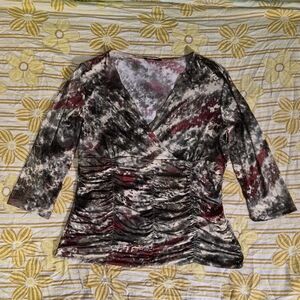 Elegant Wrap Faux Tie-Dye Blouse